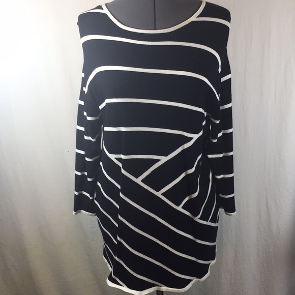 Blast 3/4 Sleeve Black & White Stripe Top Size L - Picture 1 of 8